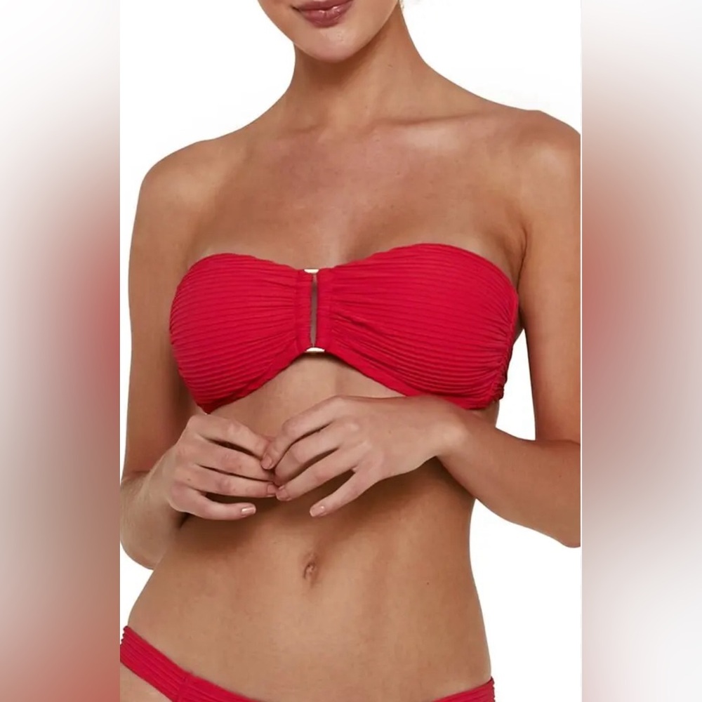 Vix Paula Hermanny swimsuit set in Vibrant Red size Medium with gold detail.